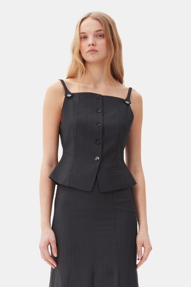 Dark Grey Stripe Suiting Vest Top, Phantom