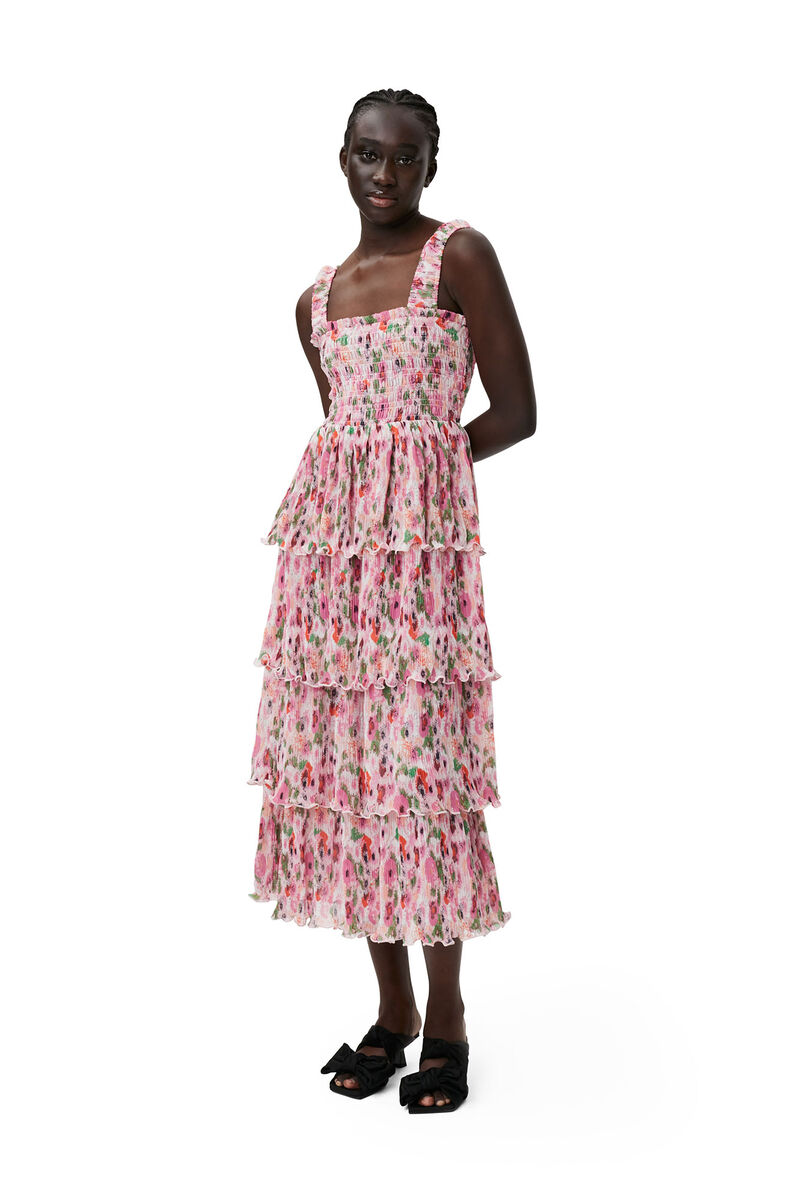 Pleated Georgette Smock Midi Dress, in colour Sugar Plum - 1 - GANNI