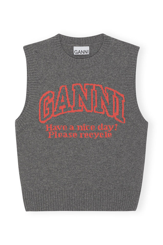 Grey Graphic O-Neck Vest, Frost Gray