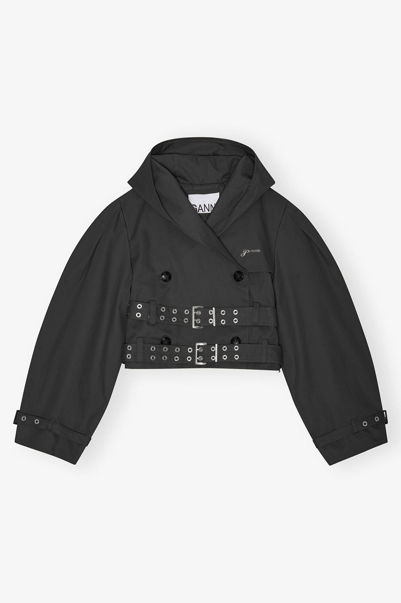 Black Bonded Cotton Short Trench Jacket | GANNI US
