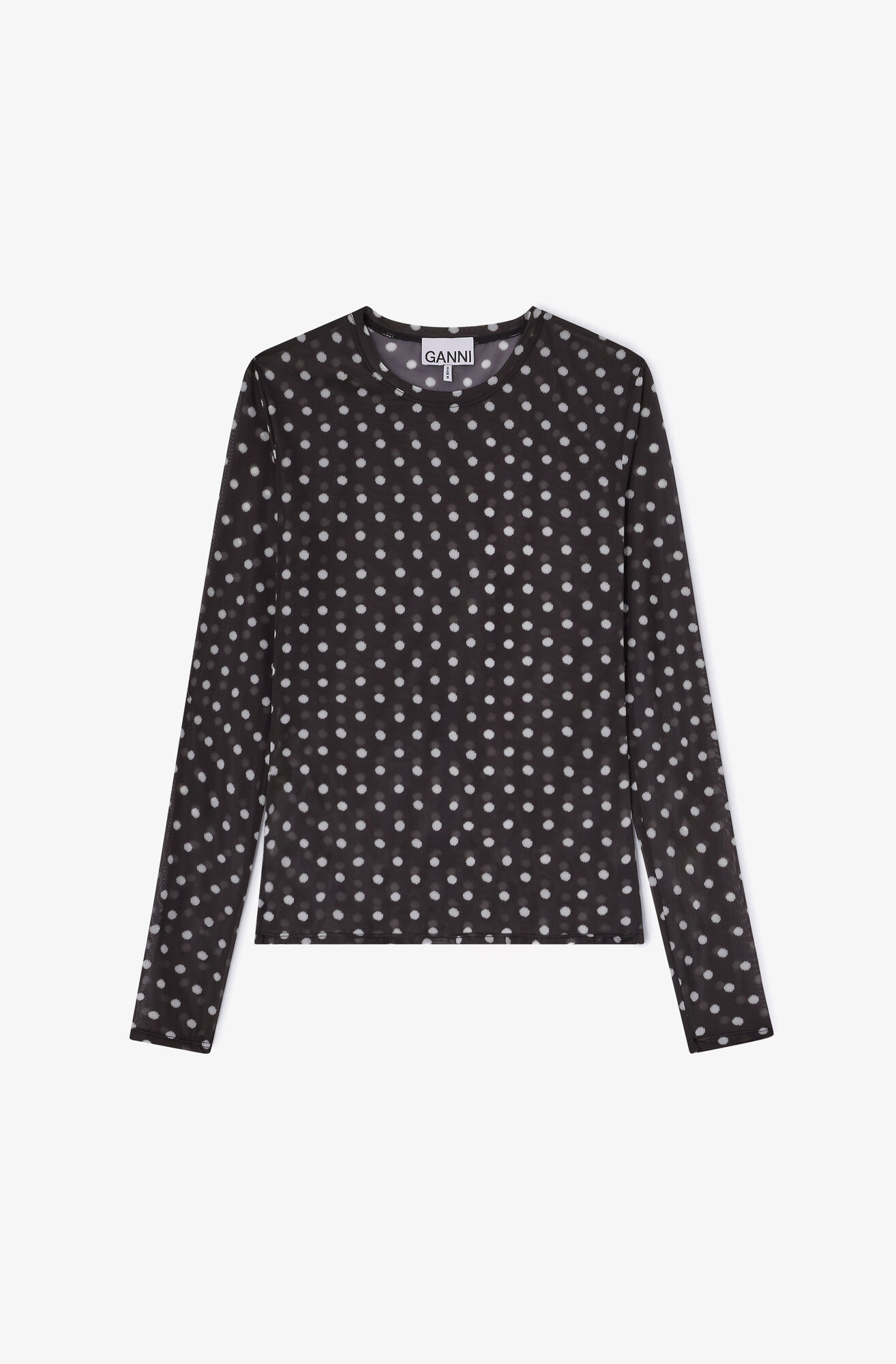 Printed Sheer Longsleeve Top, in colour Black - 1 - GANNI