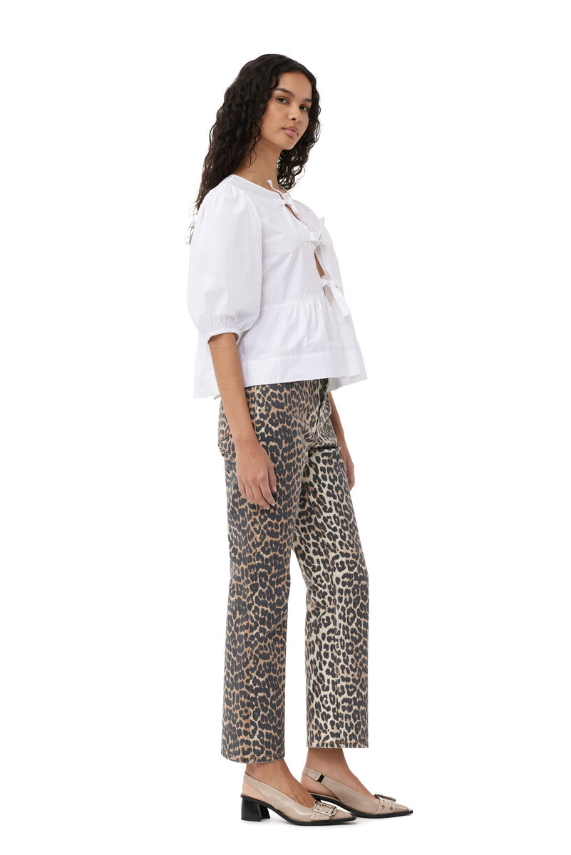 Leopard Betzy Cropped Jeans, Cotton, in colour Leopard - 3 - GANNI