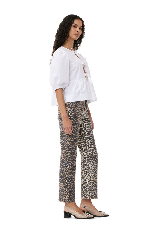 Leopard Betzy Cropped-jeans, Cotton, in colour Leopard - 3 - GANNI