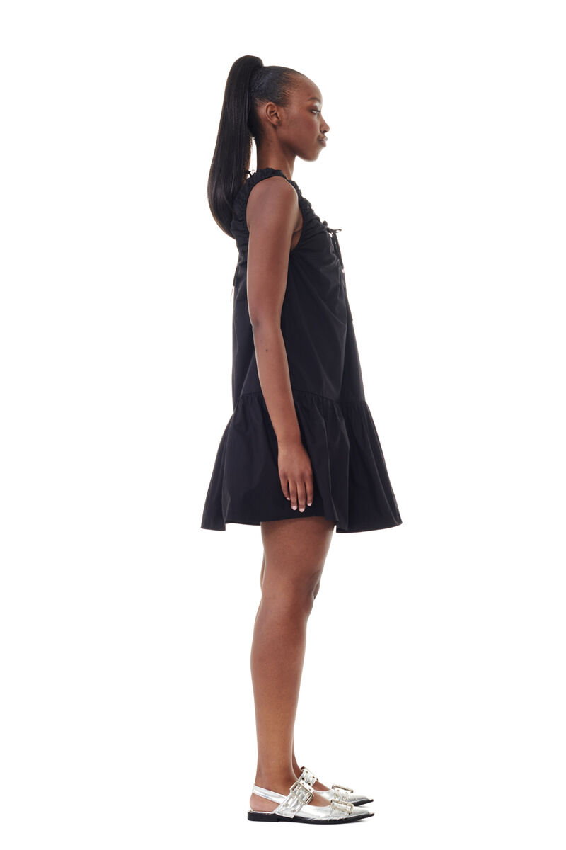 Black Cotton Poplin Mini Dress, Cotton, in colour Black - 3 - GANNI