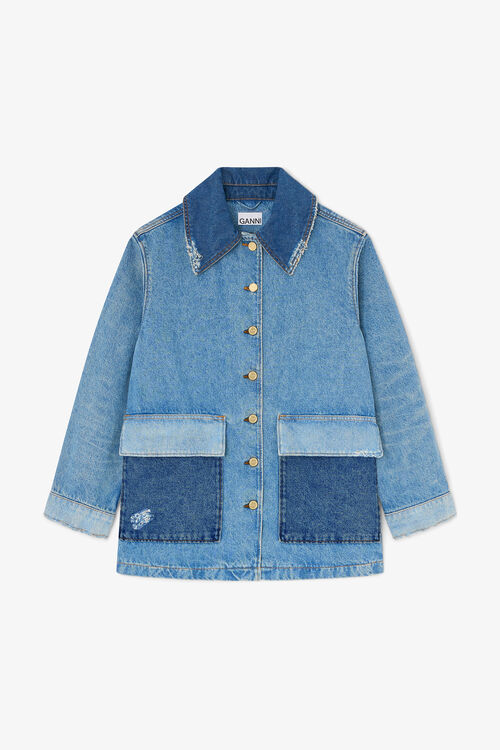Jacket in Patchwork Denim, Mid Blue Vintage