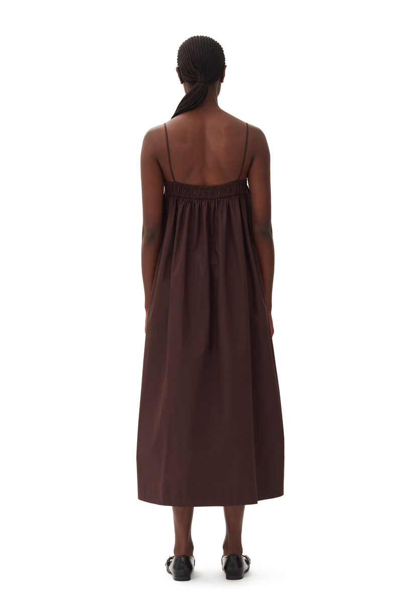 Brown Cotton Poplin Midi Strap Dress, Cotton, in colour Mole - 4 - GANNI
