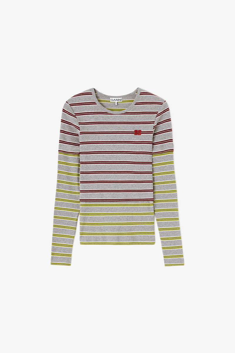 Long-sleeve Top in Double Stripe, Organic Cotton, in colour Port Royale - 1 - GANNI