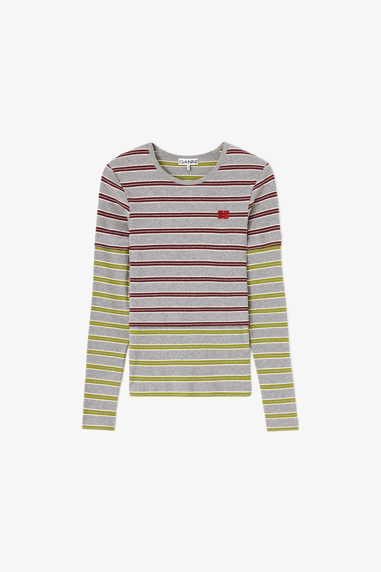 Long-sleeve Top in Double Stripe, Organic Cotton, in colour Port Royale - 1 - GANNI