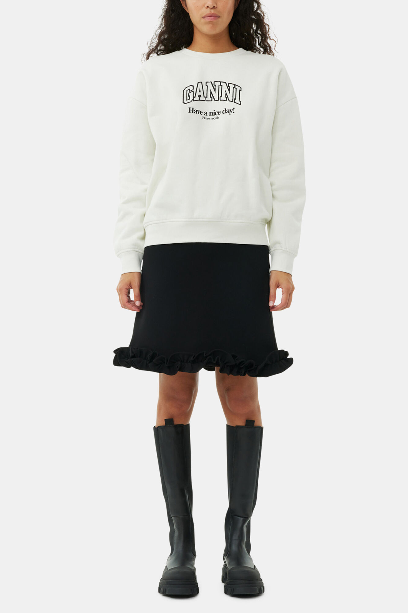 Cleated High Chelsea Boots in Black, Recycled Leather, in colour Black - 2 - GANNI