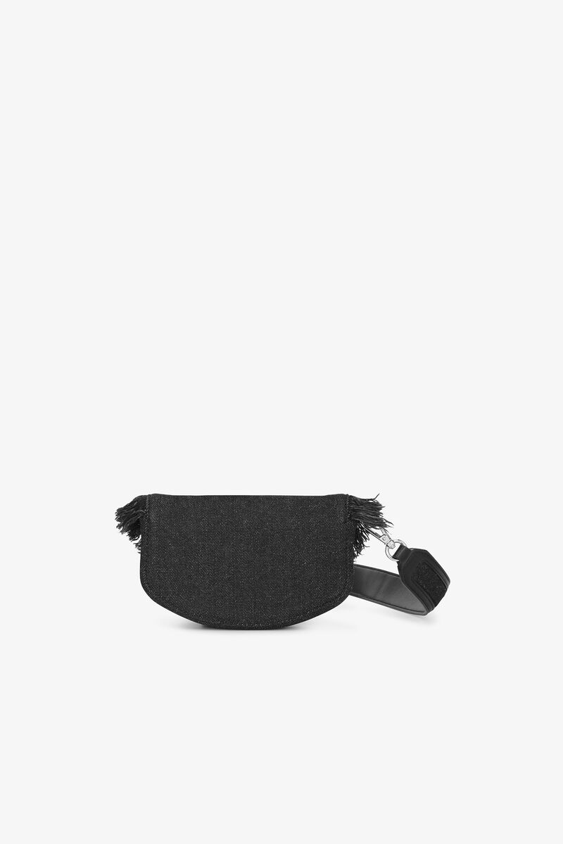 Black Denim Mini Apo-G Wallet On Chain, Recycled Cotton, in colour Black - 3 - GANNI