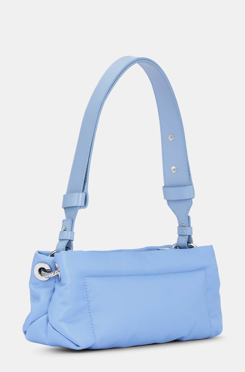 Mini Pillow Baguette Bag, Leather, in colour Forever Blue - 2 - GANNI