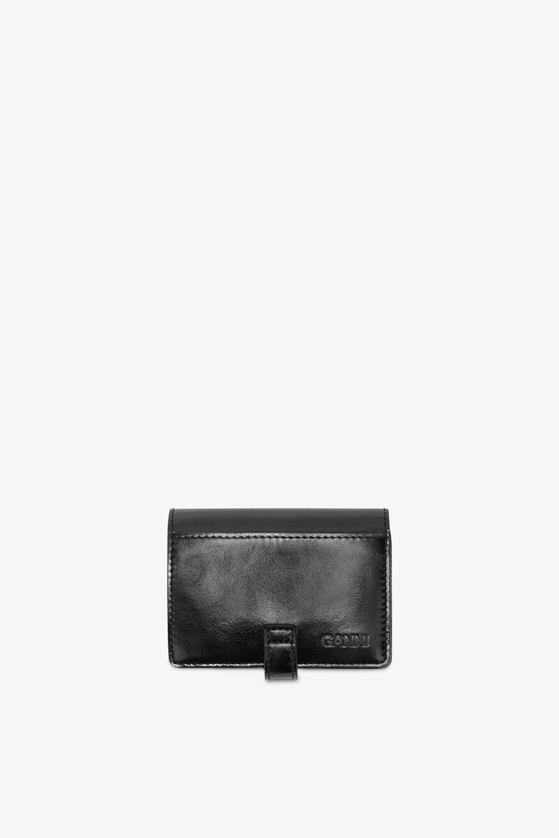 Sue Slim Card Holder With Flap in Black, in colour Black - 2 - GANNI