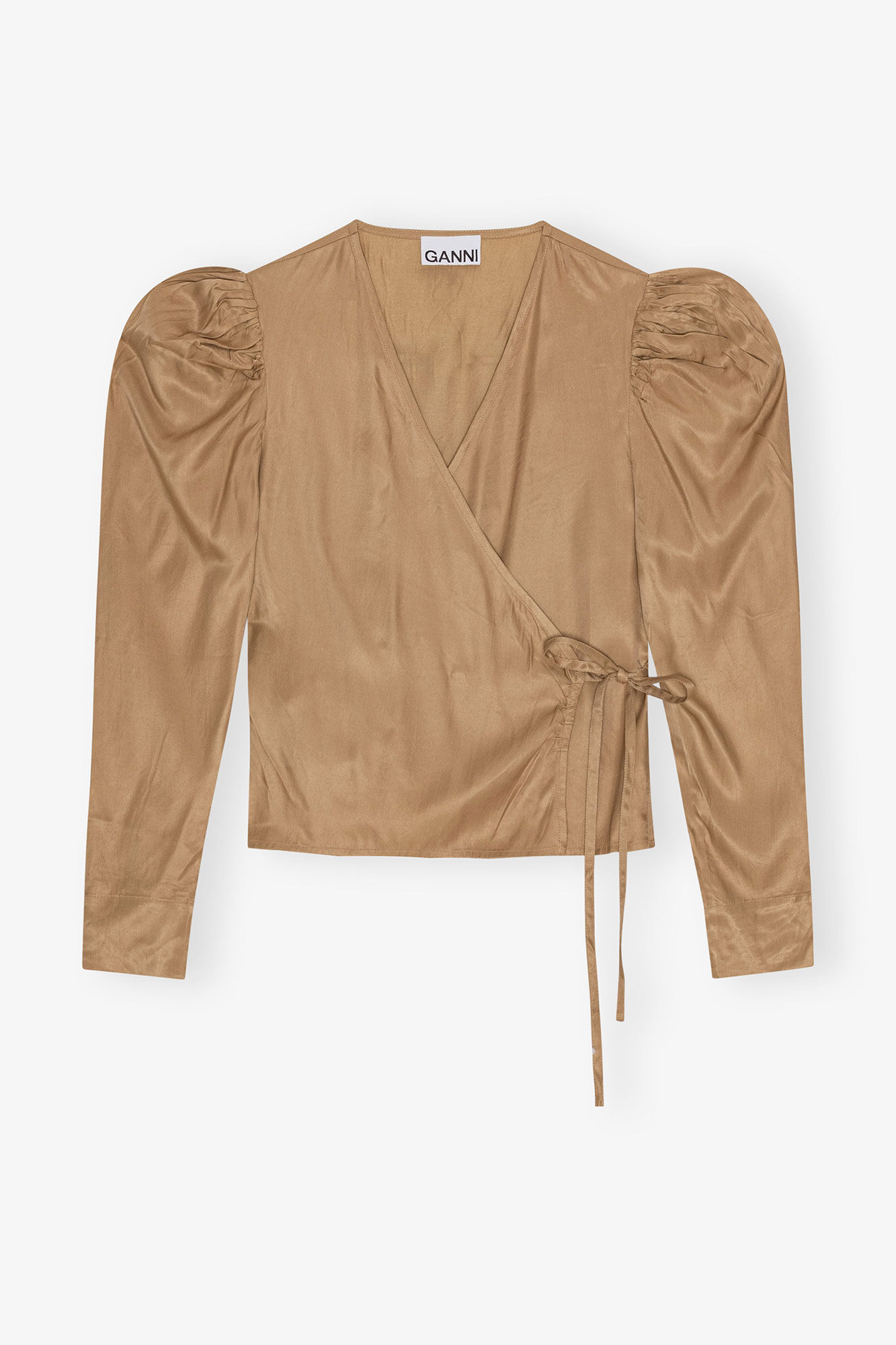 Brown Twill Wrap Blouse, Ecovero Viscose, in colour Tiger's Eye - 1 - GANNI