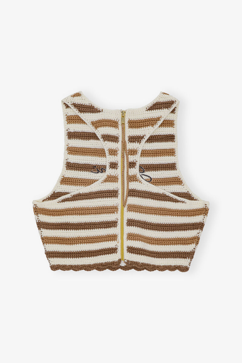 Crochet Racerback Top, Cotton, in colour Copper Brown - 2 - GANNI