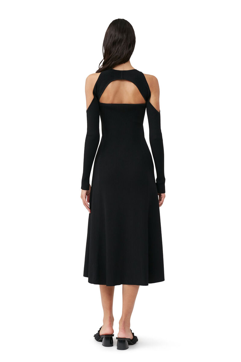 Melange Open Back Midi Dress, Elastane, in colour Black - 2 - GANNI