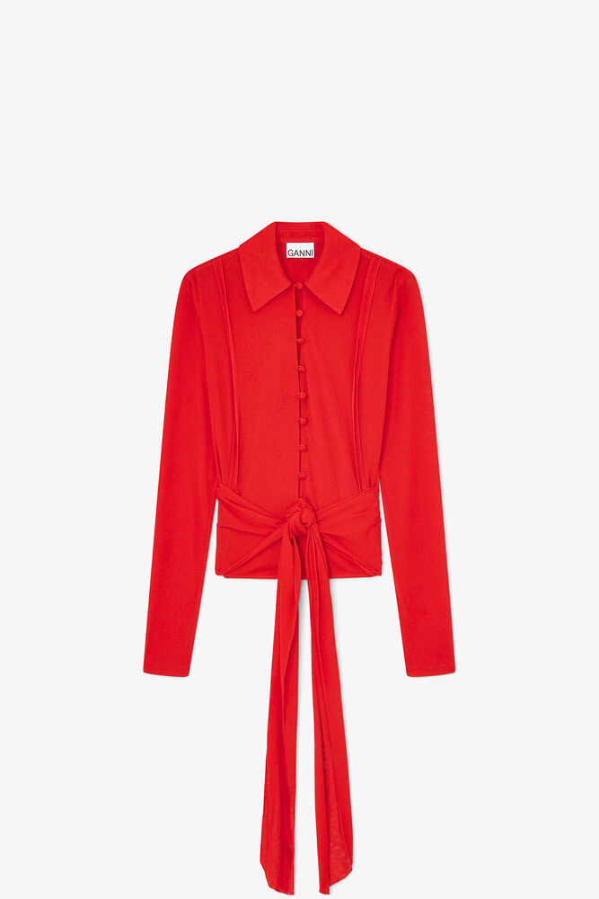 Shirt in Red Marl Mesh, Goji Berry
