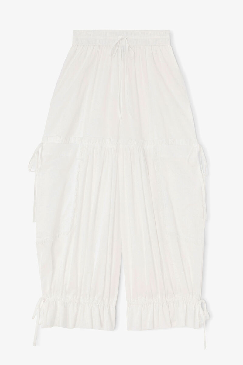 Trousers in White Cotton, Organic Cotton, in colour Bright White - 1 - GANNI