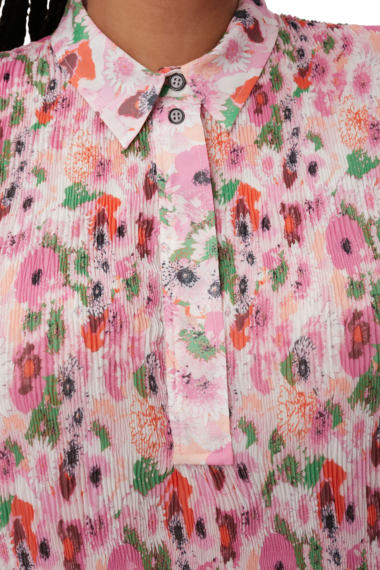 Blus i plisserat georgettetyg, Recycled Polyester, in colour Sugar Plum - 3 - GANNI