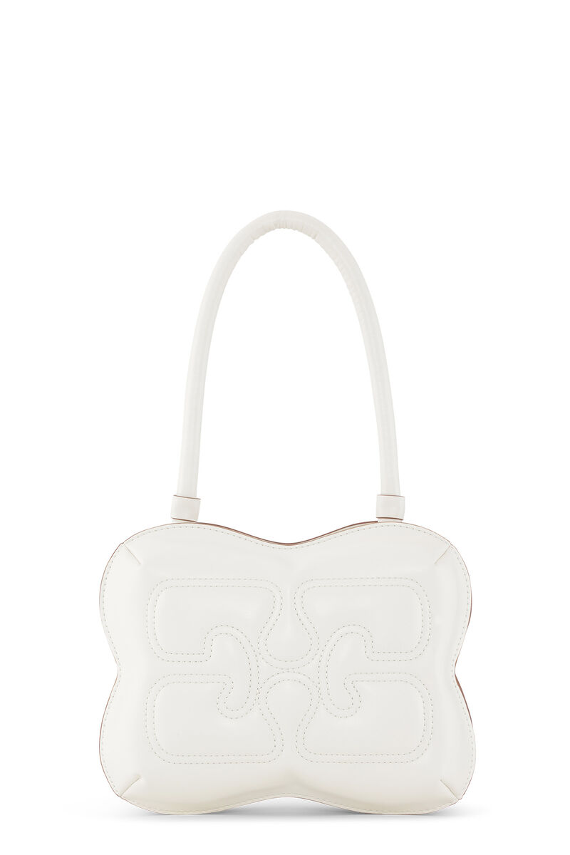 White Butterfly Top Handle Bag, Polyester, in colour Egret - 1 - GANNI