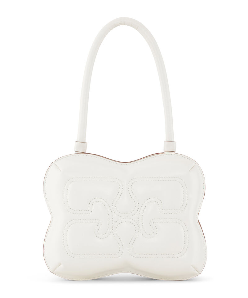 White Butterfly Top Handle Bag, Polyester, in colour Egret - 1 - GANNI