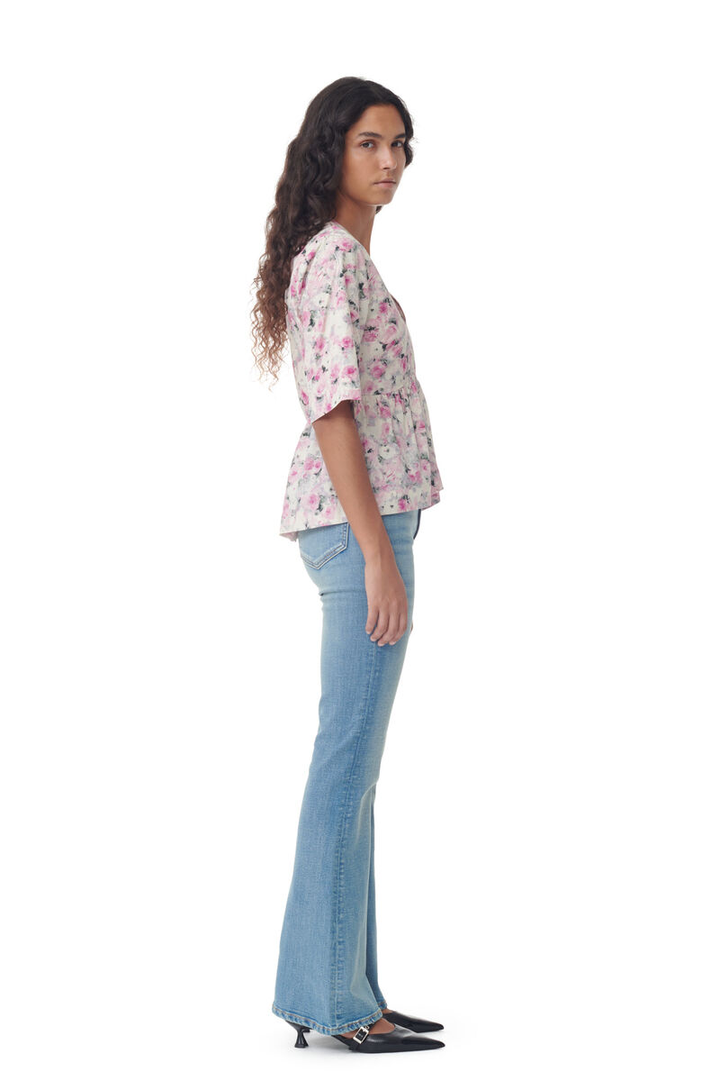 Printed Cotton V-neck Peplum Blouse, Cotton, in colour Orchid Smoke - 3 - GANNI