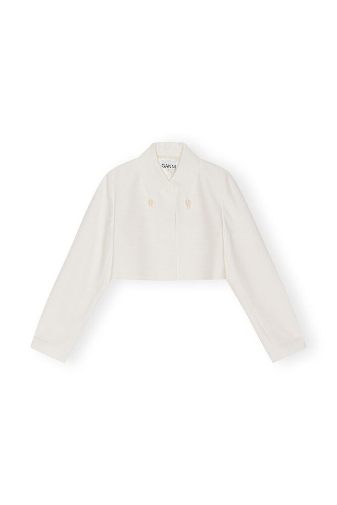 Cropped-Blazer aus Slub Linen, Egret