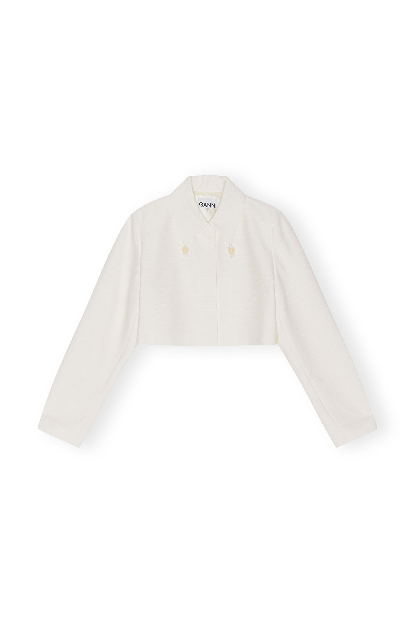 Slub Linen Cropped Blazer, LENZING™ ECOVERO™, in colour Egret - 1 - GANNI