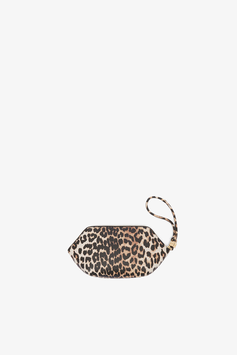 Bou Make Up Pouch in Grained Leopard, Recycled Polyester, in colour Almond Milk - 2 - GANNI