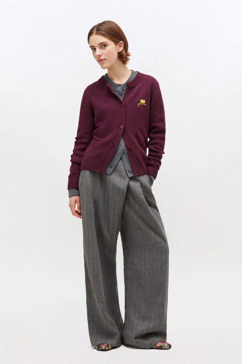 Burgundy Wool Mix Cardigan, Viscose, in colour Burgundy - 1 - GANNI