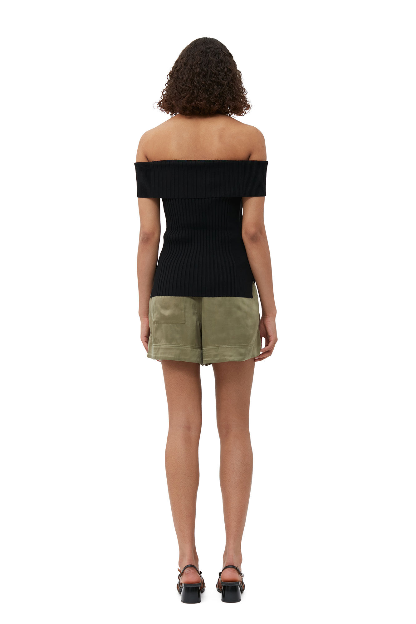 Schulterfreies Melange-Strick-Oberteil, Elastane, in colour Black - 2 - GANNI