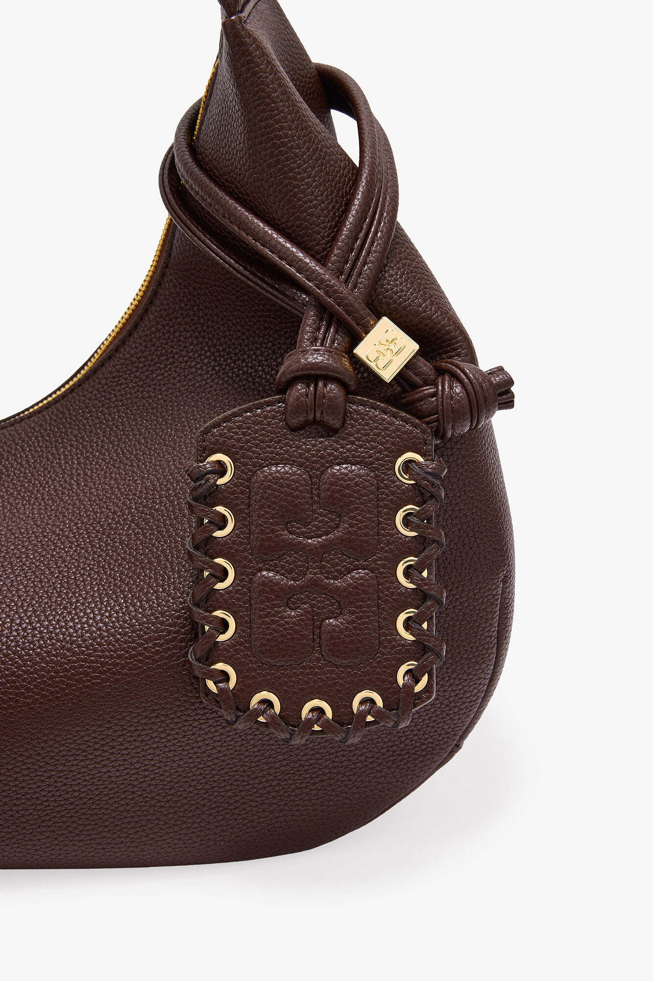 Chicory Coffee Brown Grained Medium Hobo Bag | GANNI US