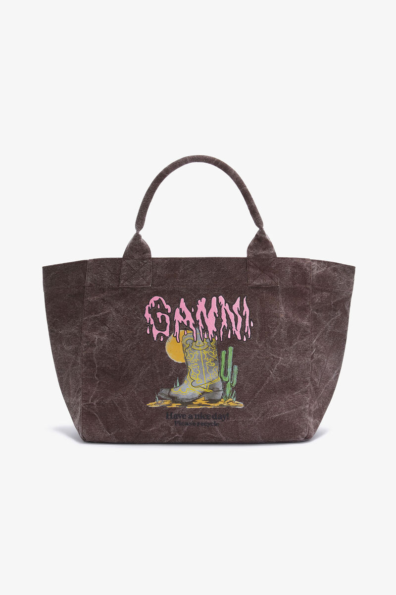 Brown Medium Western Boot Tote, Recycled Cotton, in colour Chicory Coffee - 1 - GANNI