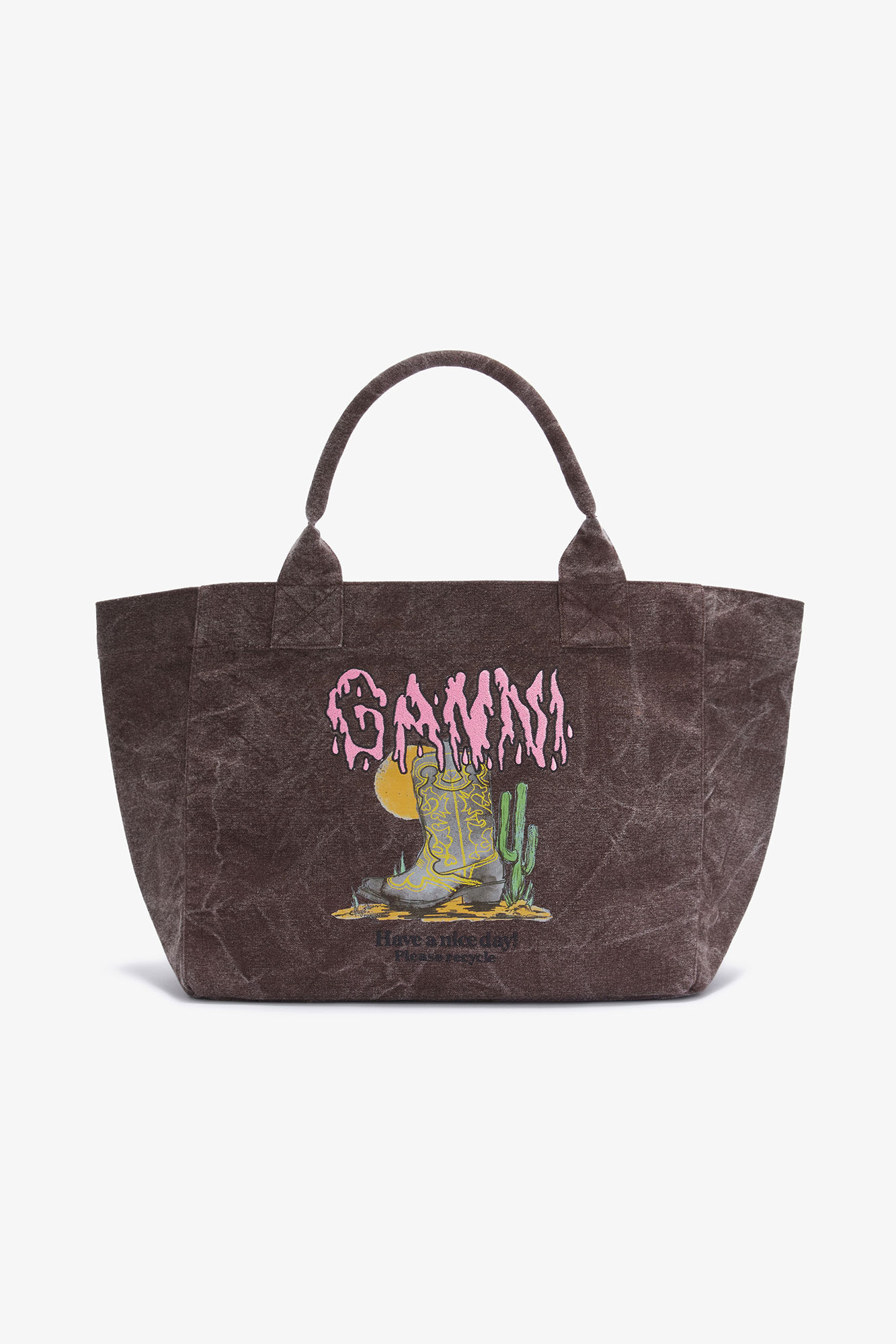 Brown Medium Western Boot Tote, Recycled Cotton, in colour Chicory Coffee - 1 - GANNI