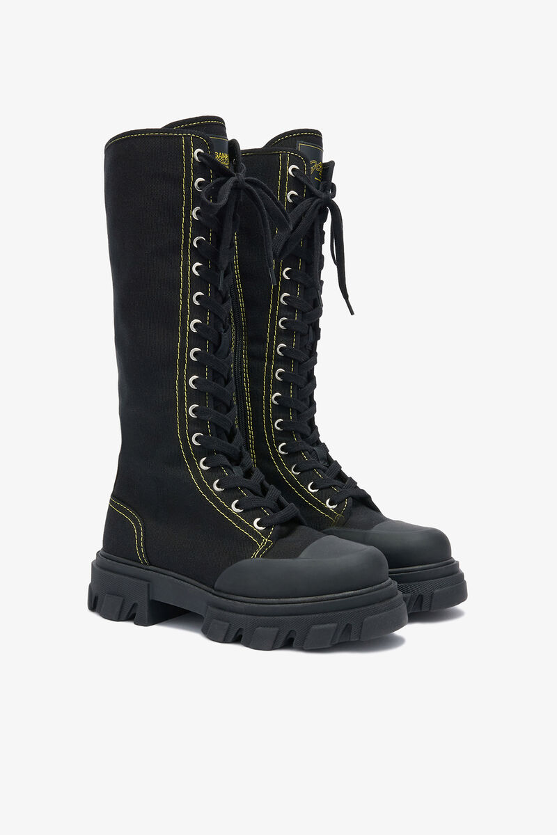 Trail Boots Tall in Black Canvas, Cotton, in colour Black - 2 - GANNI