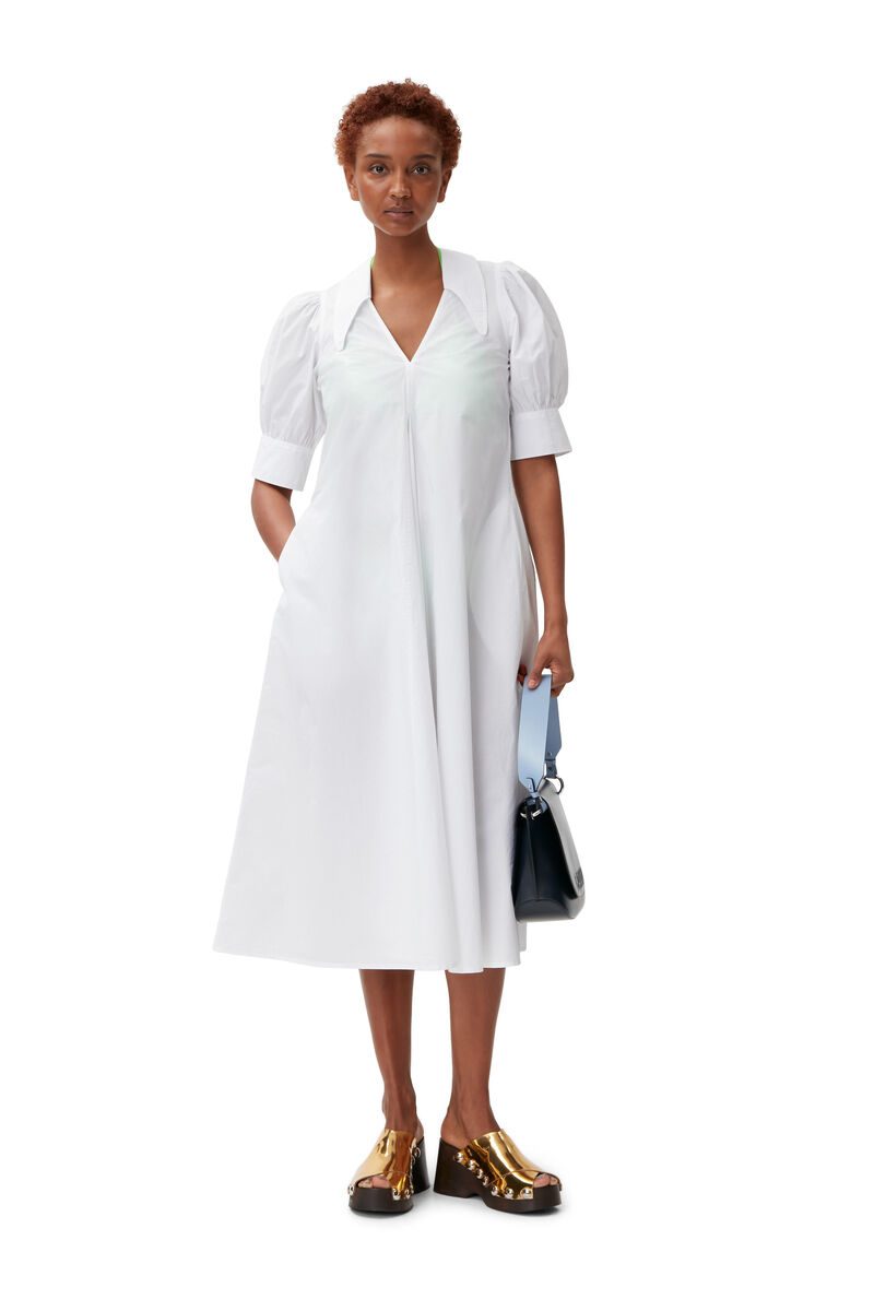 Poplin Midi Dress, Cotton, in colour Bright White - 1 - GANNI