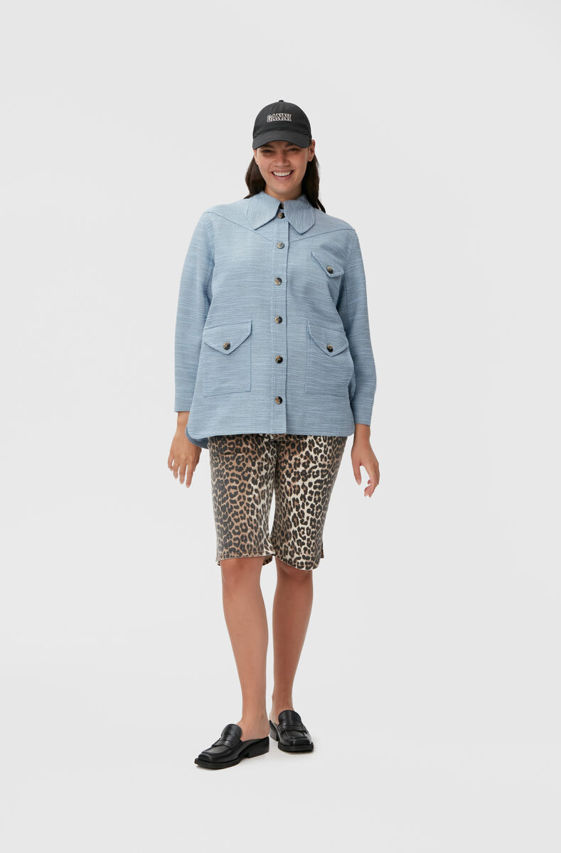 Slub Jacket, Linen, in colour Heather - 2 - GANNI