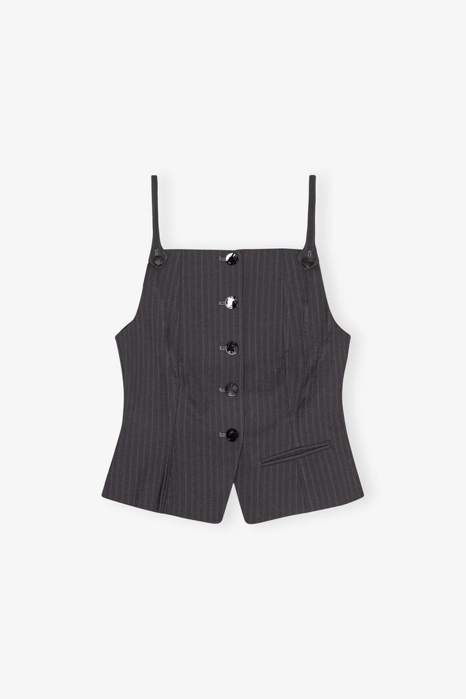 Dark Grey Stripe Suiting Vest Top, Phantom