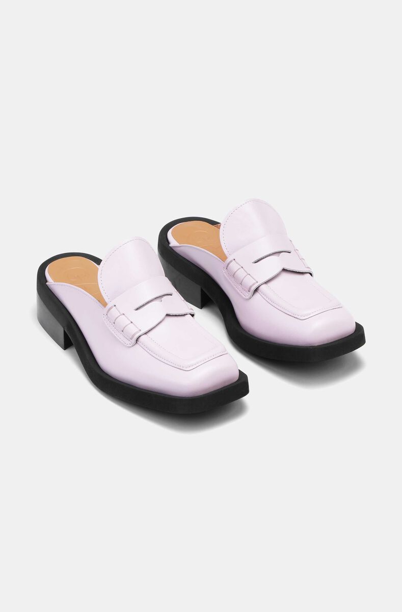 Square Toe Backless Loafers, Leather, in colour Winsome Orchid - 2 - GANNI