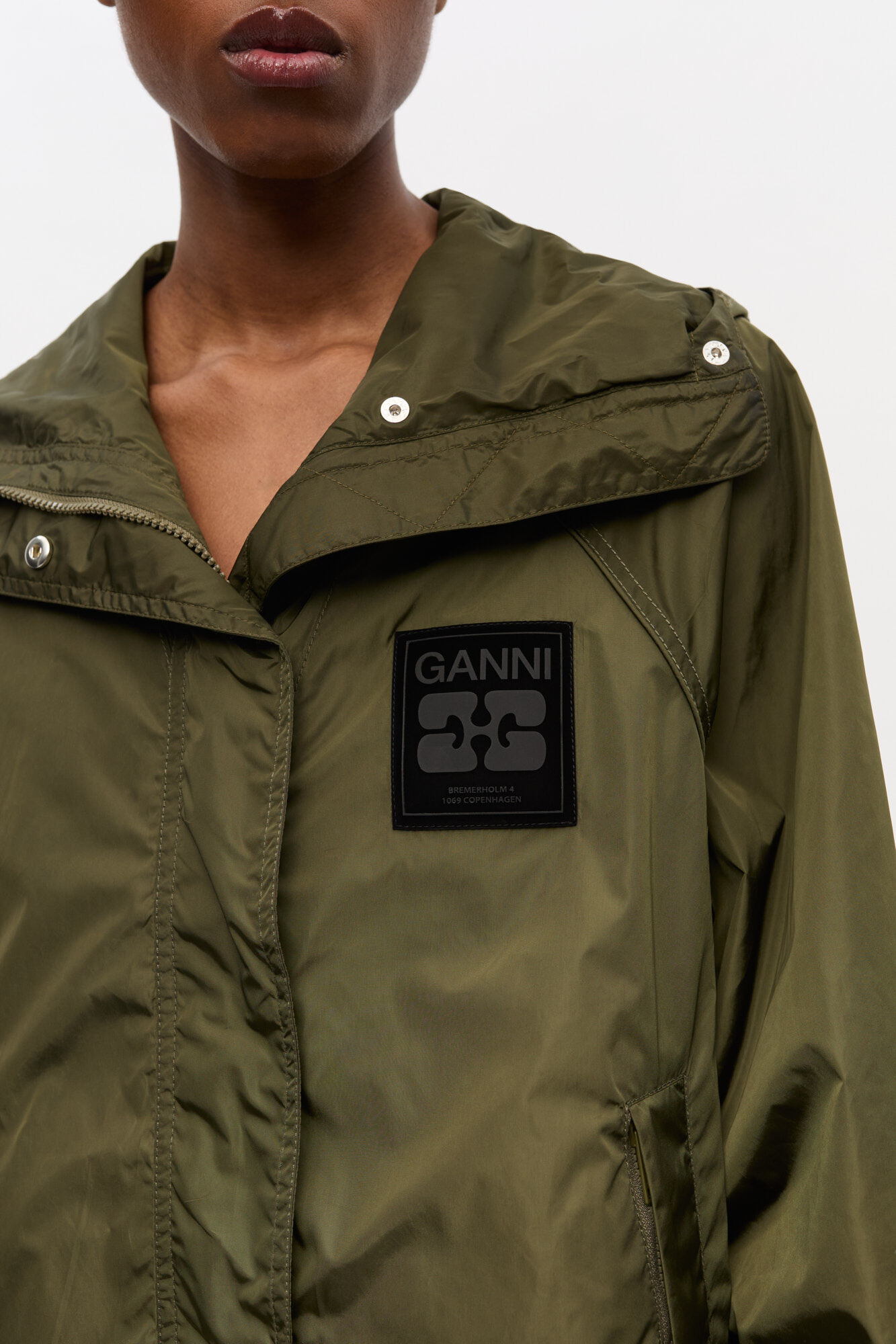 Green Nylon Jacket, Nylon, in colour Kalamata - 4 - GANNI