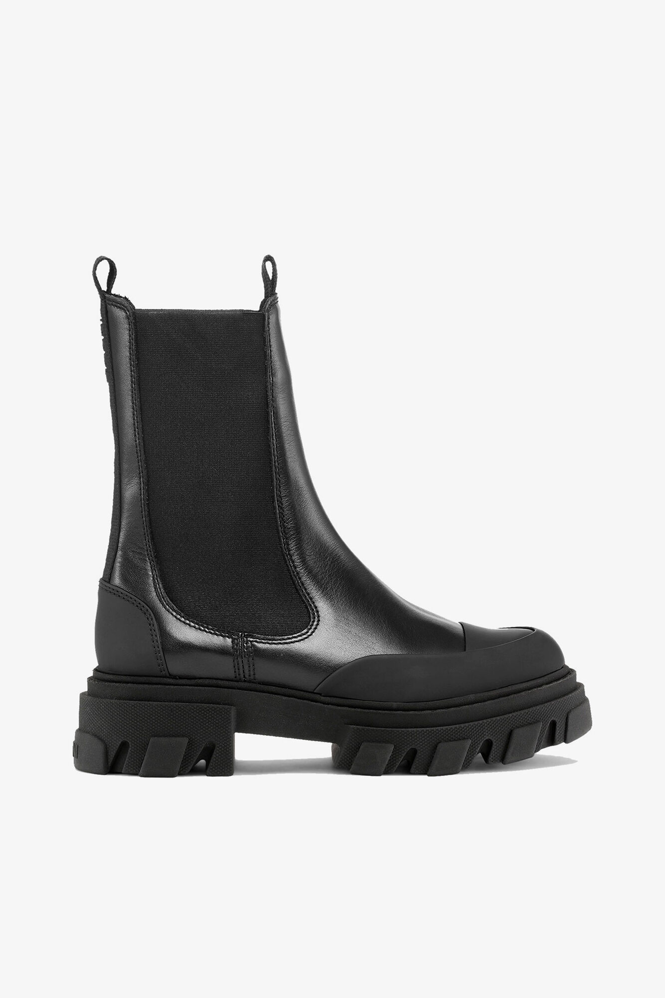 Cleated Mid Chelsea Boots in Black, Recycled Leather, in colour Black - 1 - GANNI