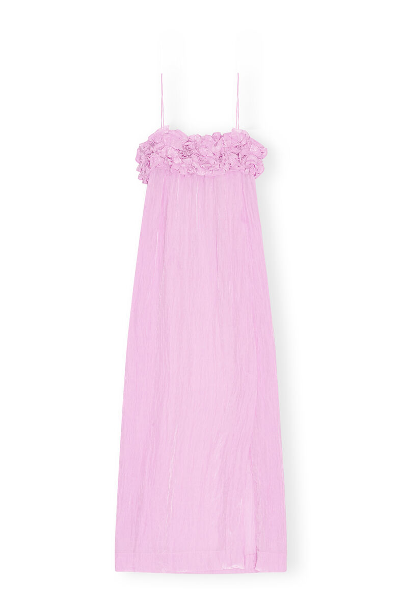Pink Shiny Tech Strap Midi Dress, Polyamide, in colour Lilac Sachet - 1 - GANNI