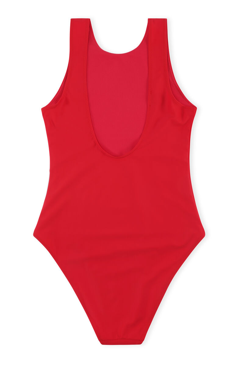 Recycled Solid Core Recycled Core Solid Sporty Swimsuit, Elastane, in colour High Risk Red - 2 - GANNI
