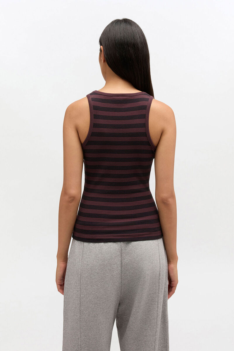 Randigt ribbat linne, in colour Chocolate Plum - 1 - GANNI