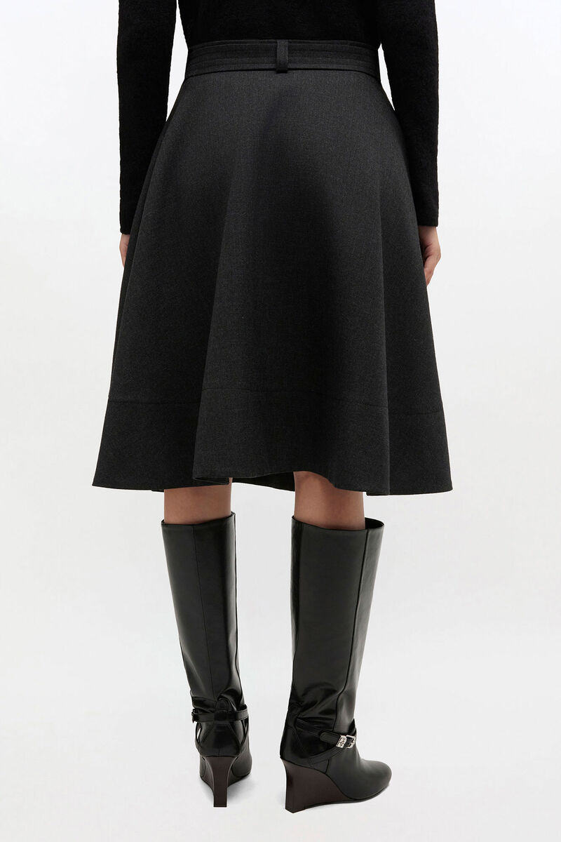 Wool Suiting Wrap Skirt, in colour Phantom - 3 - GANNI