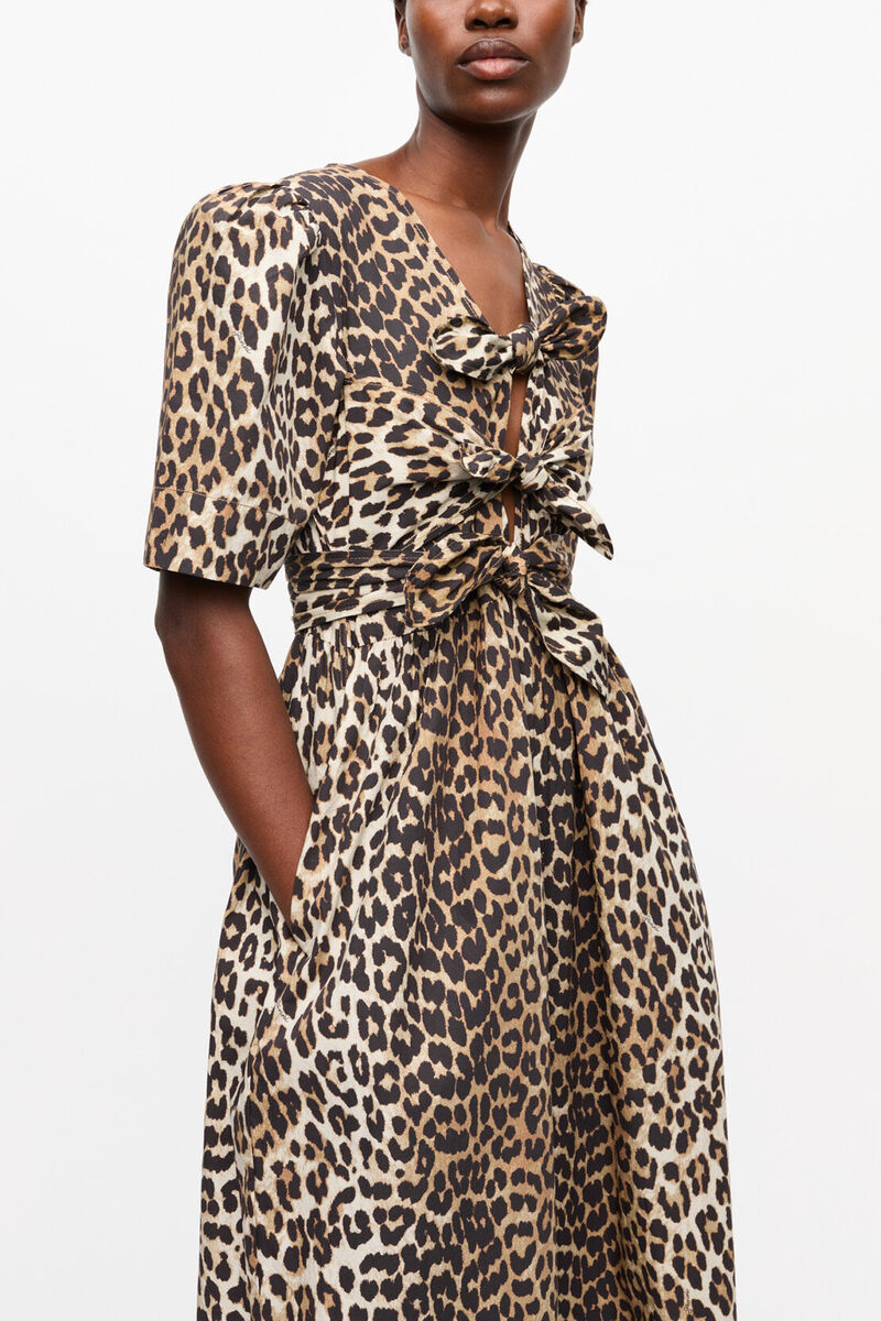 Leopard Printed Cotton Dress, Organic Cotton, in colour Leopard - 3 - GANNI