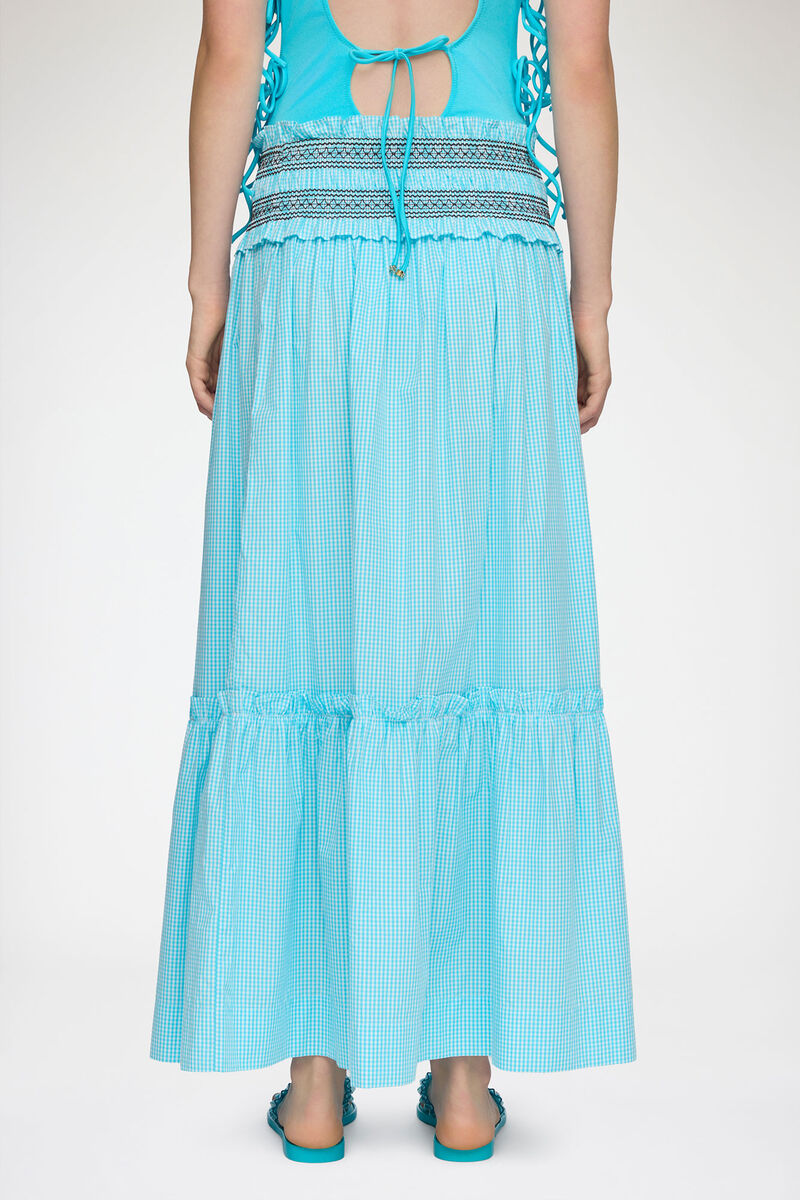 Skirt in Blue Check, Organic Cotton, in colour Blue Curacao - 3 - GANNI