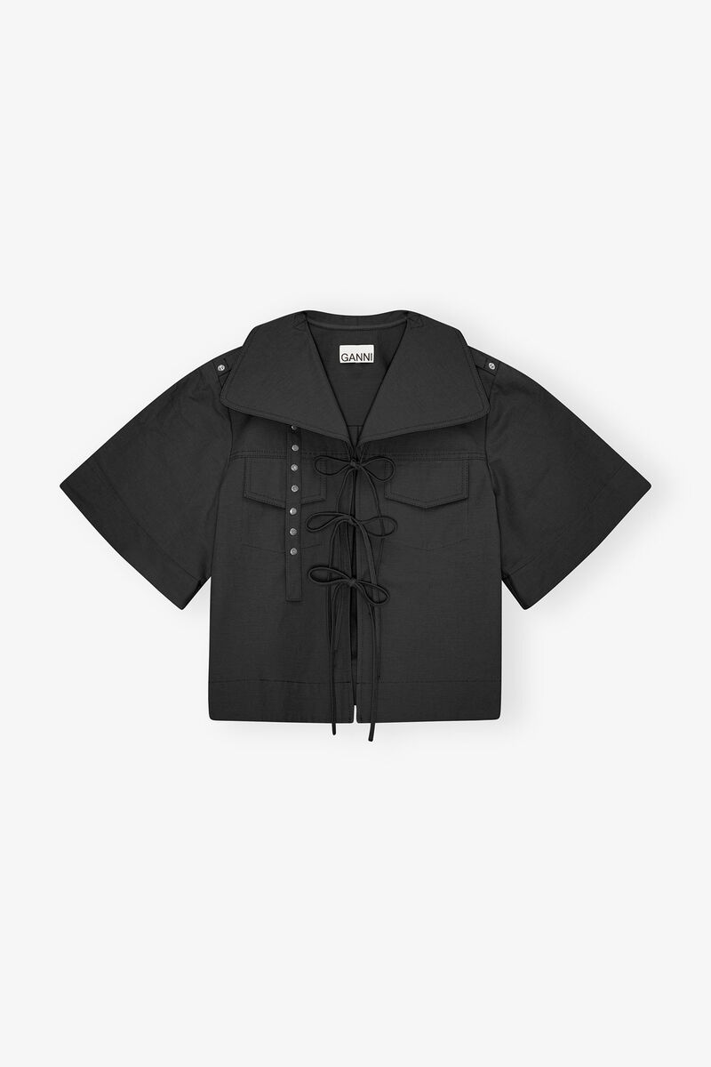 Blouse en coton extensible noire, Elastane, in colour Black - 3 - GANNI