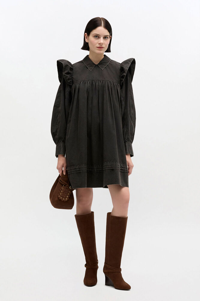 Black Washed Mini Shirt Dress, Black