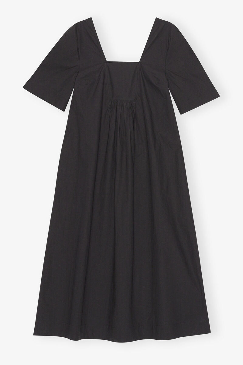 Cotton Poplin Open-neck Maxi Dress, Cotton, in colour Black - 1 - GANNI