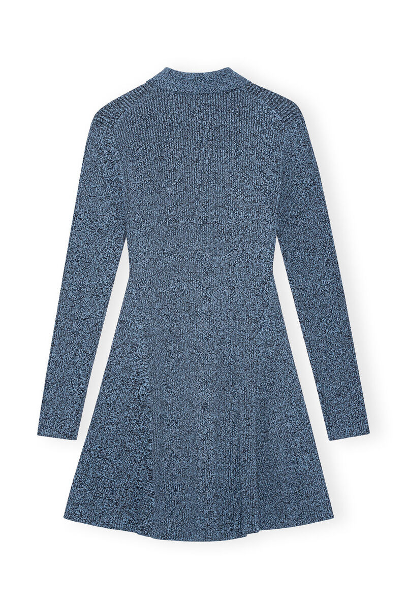 Blue Melange Knit Mini Dress, Elastane, in colour Silver Lake Blue - 2 - GANNI